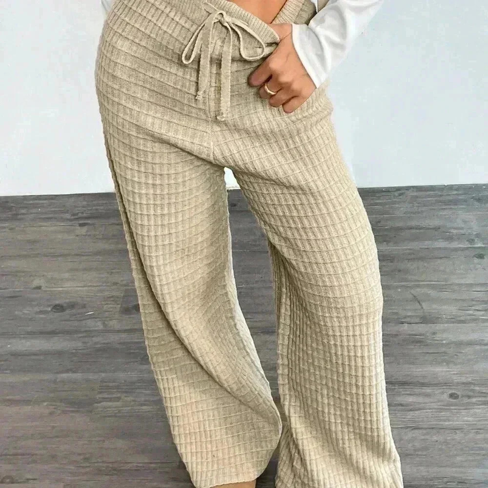Khaki Casual Women's Flare Knitted Pants - Picture 6 of 6